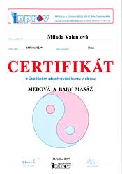 Certifikát medová a baby masáž